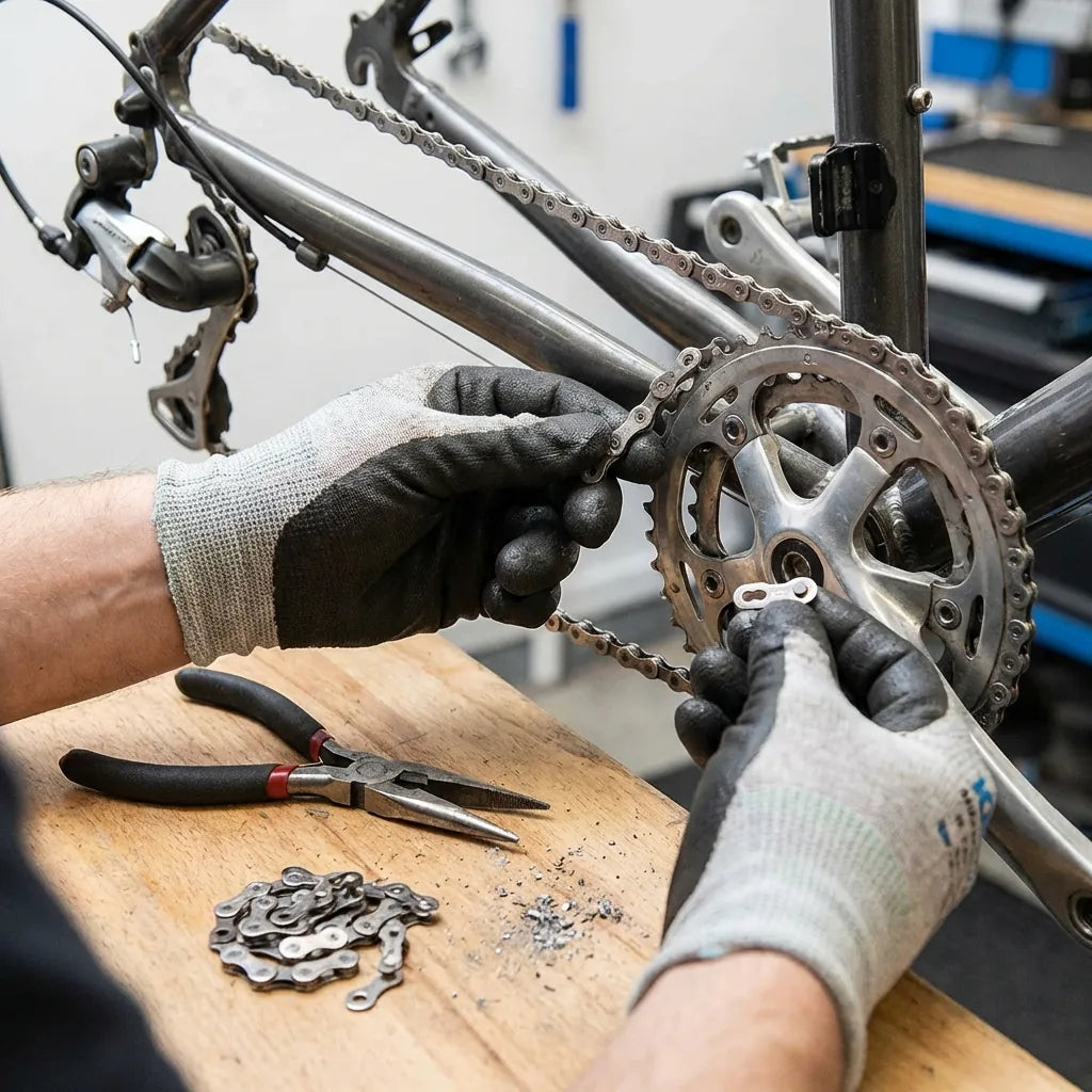 Fahrradkette kürzen ohne Kettennieter: Kette wird mit KMC MissingLink Kettenschloss auf die richtige Länge verbunden