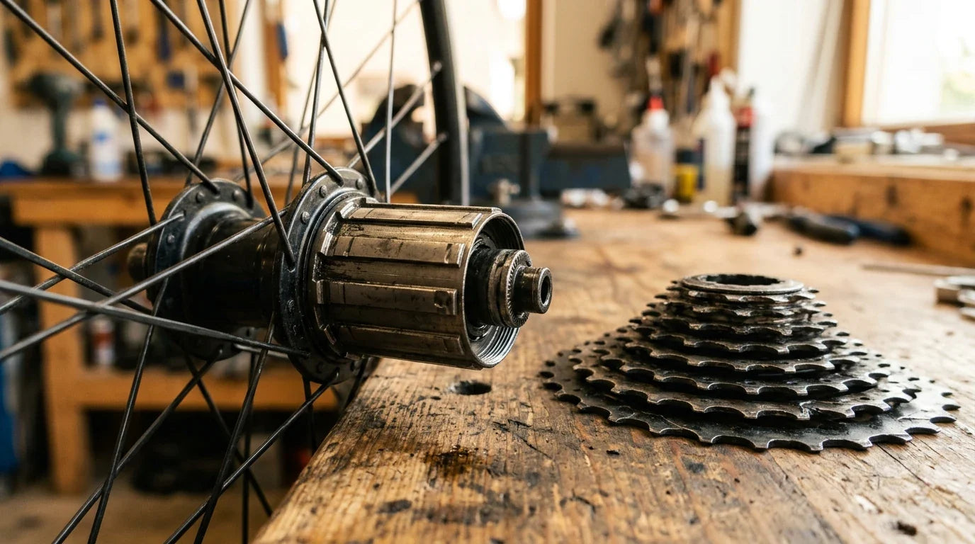 Freilaufkoerper einer Hinterradnabe mit Kassette in der Werkstatt - Freilauf bestimmen