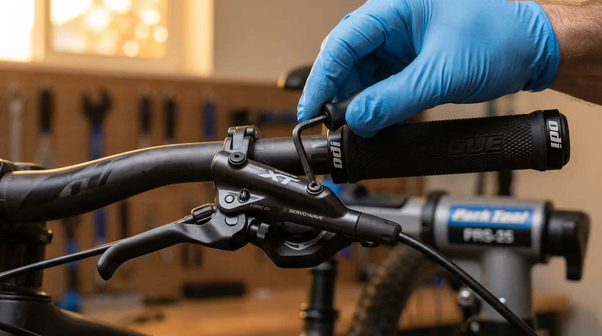 Druckpunkt-Einstellschraube wird mit 2mm Inbus am Shimano Deore XT BL-M8100 Bremshebel justiert - Bite-Point Feinjustierung