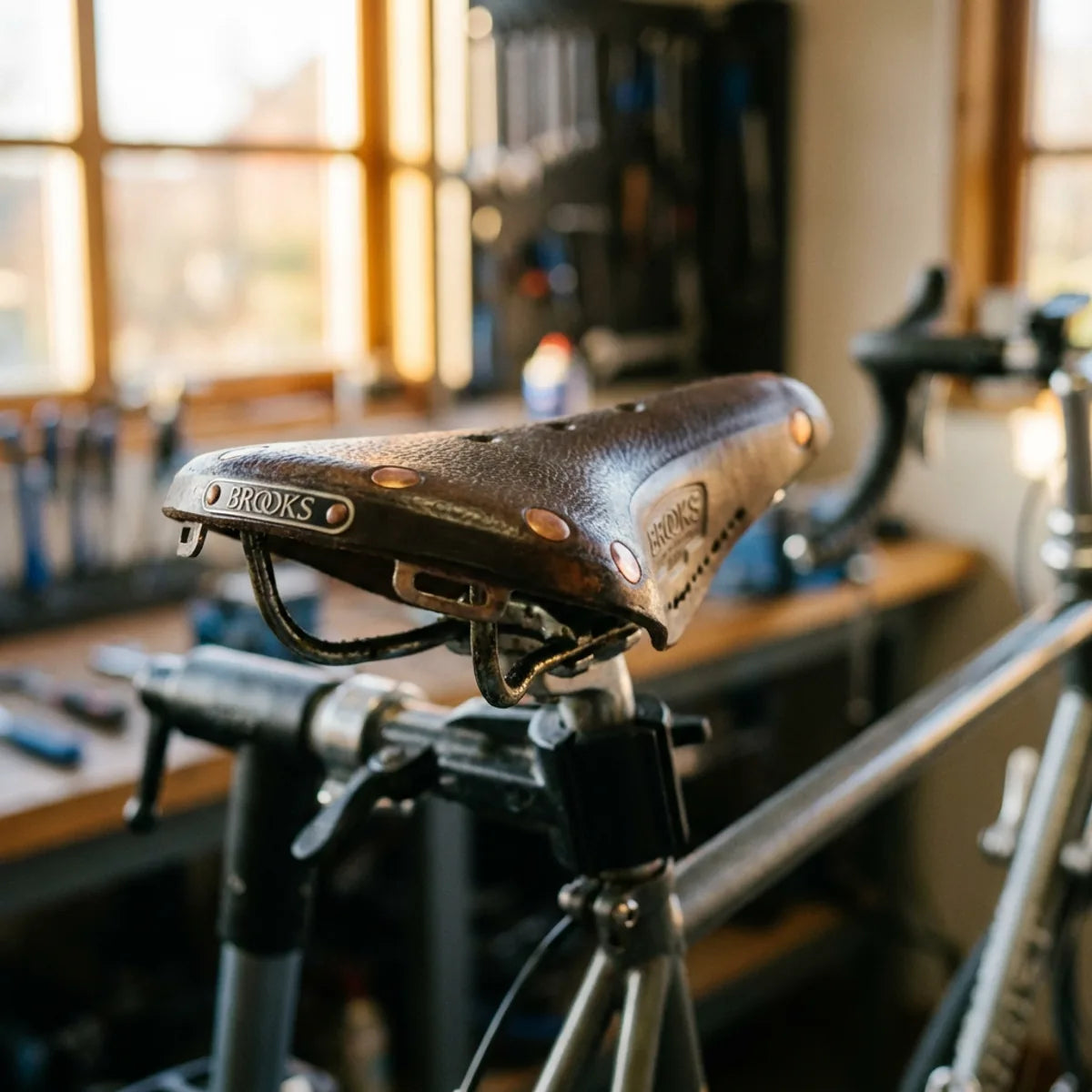 Sitzknochen Schmerzen Fahrrad - Fahrradsattel Nahaufnahme in der Werkstatt