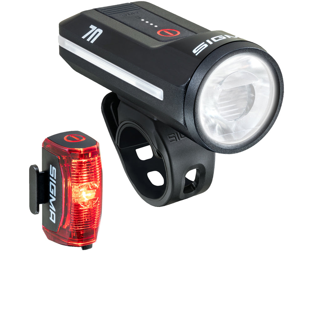 Sigma Aura 70 Beleuchtungsset mit Frontlicht und Hiro 30 Rücklicht schwarz