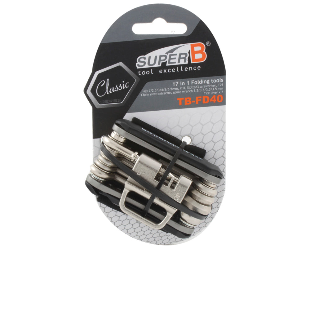 Super B TB-FD40 Falt-Werkzeugset 17 in 1 in Orange mit Inbus, Torx T25 und Kettennieter
