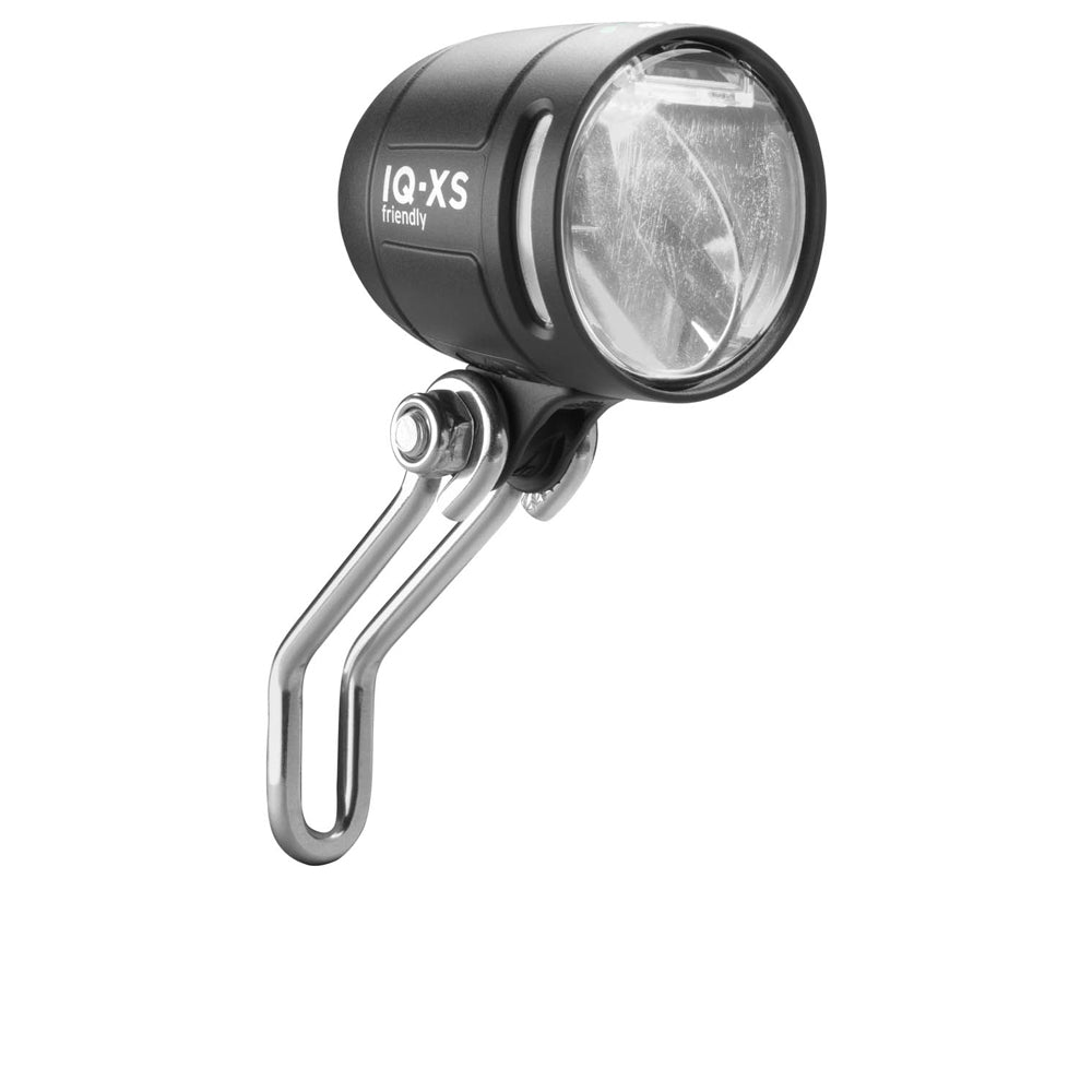 Busch & Müller Lumotec IQ-XS Friendly Dynamo-Scheinwerfer schwarz mit Edelstahl-Halter