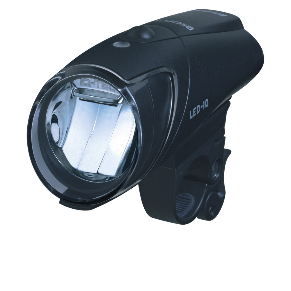 Busch & Müller IXON IQ Premium Akku-Scheinwerfer schwarz mit Lenkerhalter und Blendschutz