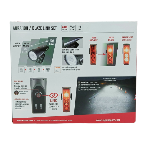 SIGMA Aura 100 Fahrradbeleuchtung + Blaze Link