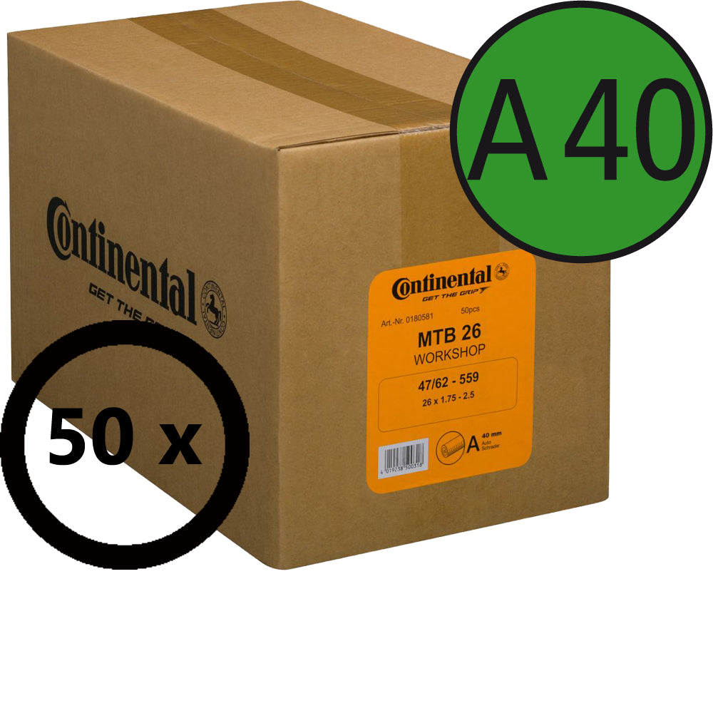 Continental MTB 26 Werkstattbox mit 50 Schläuchen, Autoventil 40 mm