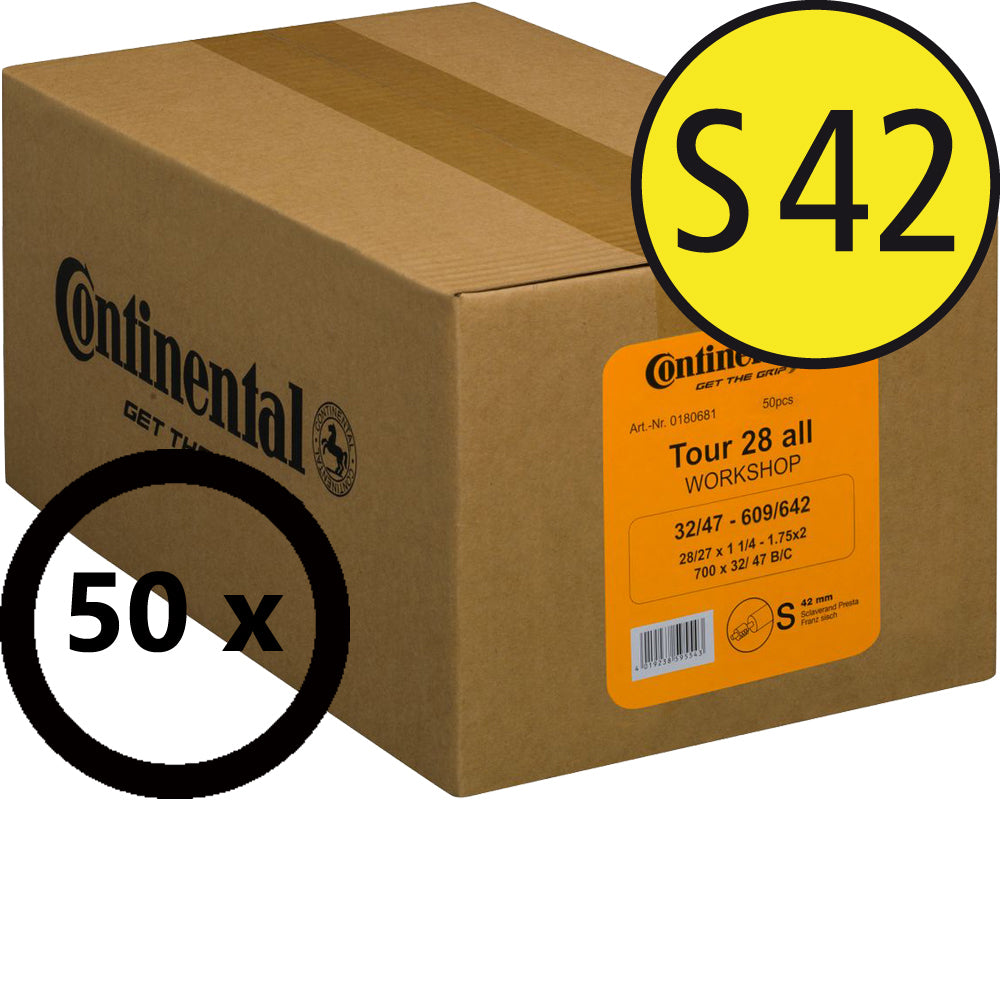 Continental Tour 28/29 Werkstattbox mit 50 Schläuchen, Sclaverand-Ventil 42 mm