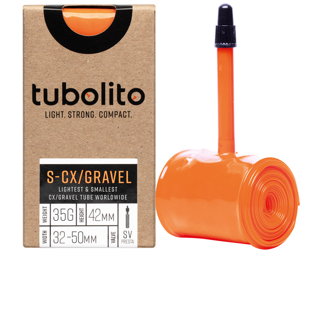 tubolito S-Tubo Gravel TPU-Schlauch 28 und 27,5 Zoll, Sclaverand 42 mm, orangefarbenes Ventil