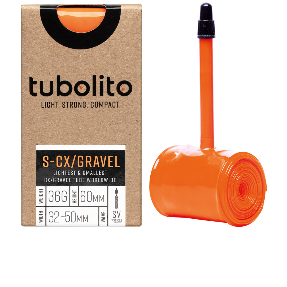 tubolito S-Tubo Gravel TPU-Schlauch 28 und 27,5 Zoll, Sclaverand 60 mm, orangefarbenes Ventil