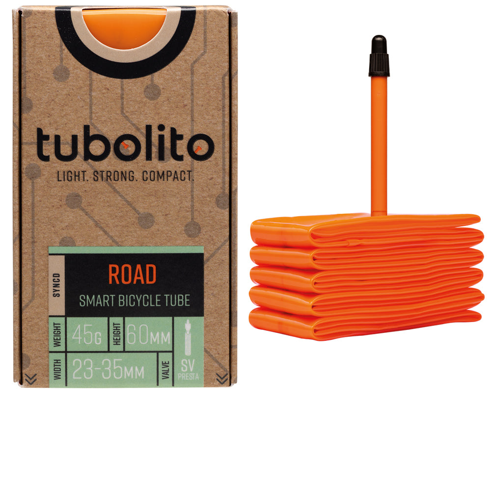 tubolito Tubo Road SYNCD TPU-Schlauch mit Bluetooth-Drucksensor, Sclaverand 60 mm, orange