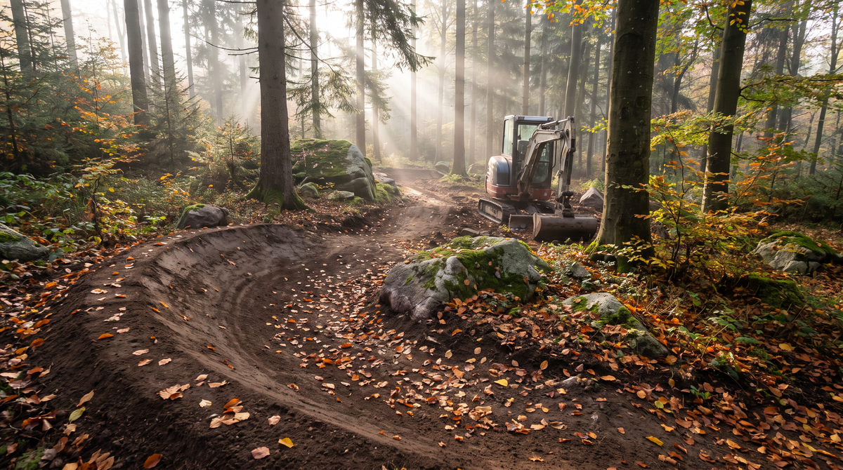 Neue MTB-Trails im Oberpfälzer Wald: Mountainbiker auf einem Waldtrail (Symbolbild, KI-generiert)