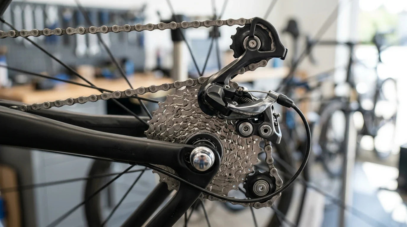 Rennrad-Kassette und Schaltwerk am Rennrad - beste Kassette fuers Rennrad