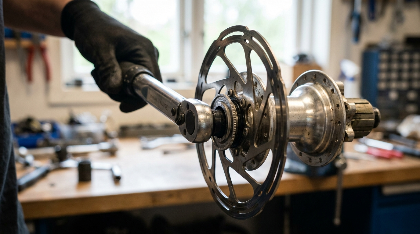 Centerlock Lockring wird mit Drehmomentschlüssel angezogen - Centerlock Bremsscheibe wechseln