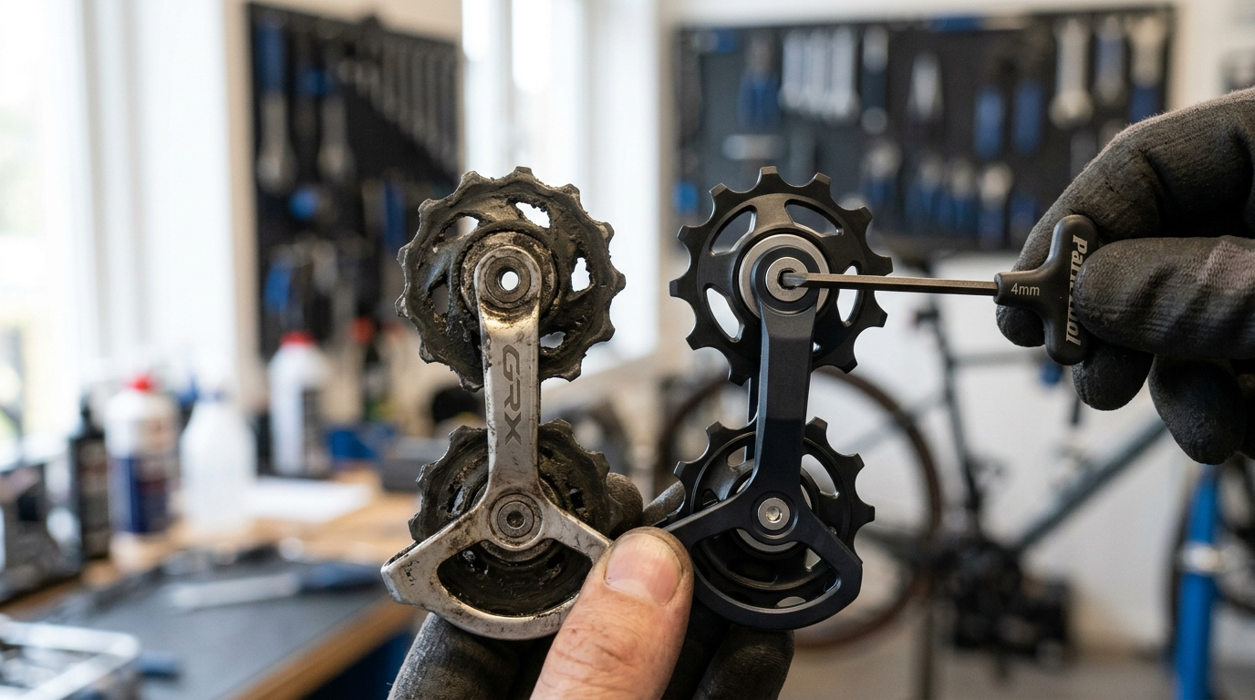 Schaltwerkskäfig mit Jockey Wheels, verschlissene gegen neue Röllchen - Schaltröllchen wechseln