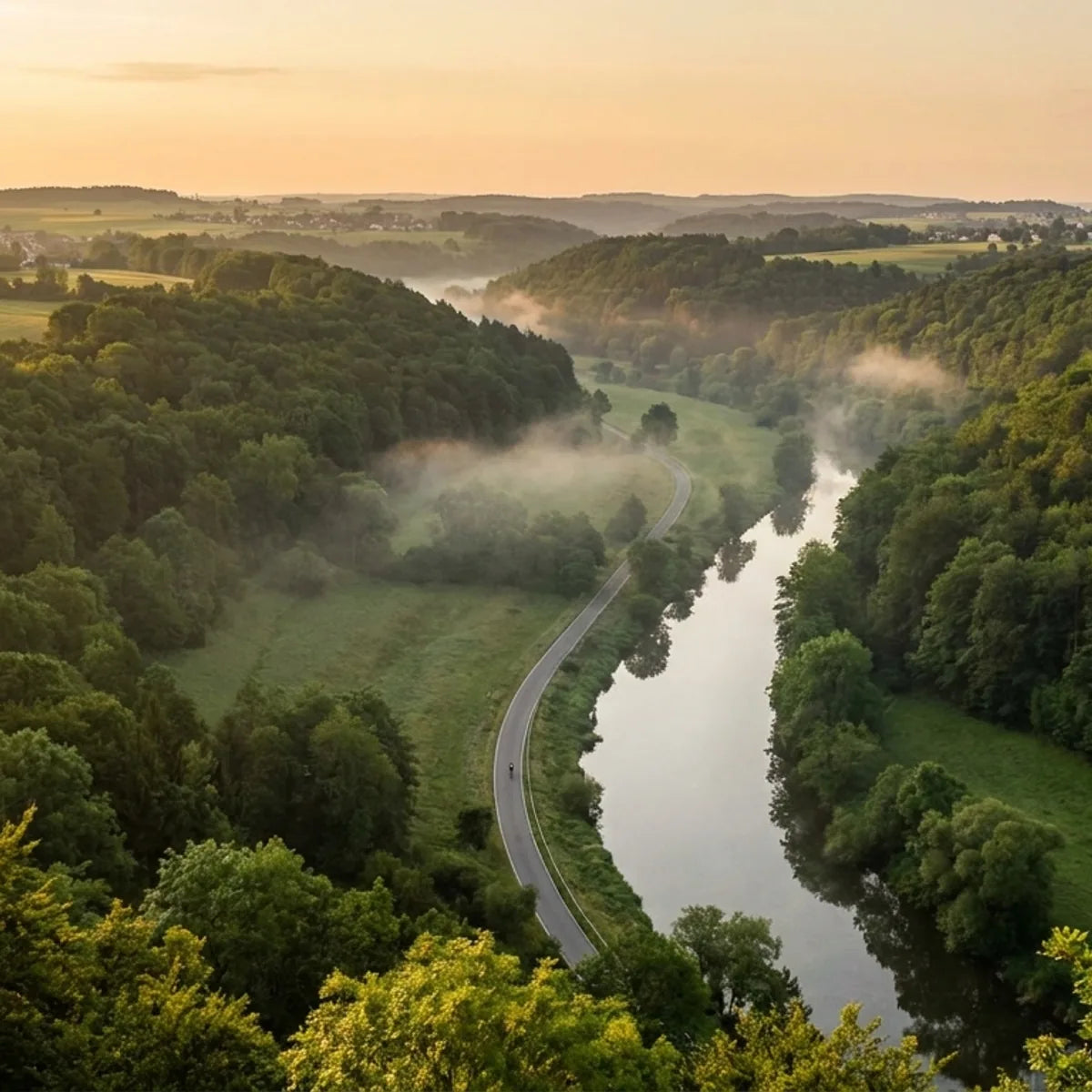 Naabtal in der Oberpfalz mit Morgennebel - schoenste Fahrradtouren durch Bayerns Nordosten