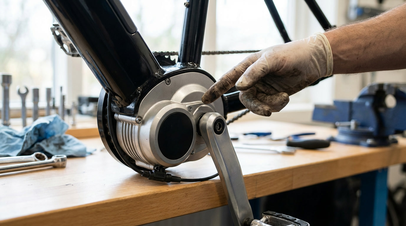 Pedelec-Mittelmotor am Tretlager als Beispiel für elektrische Tretunterstützung