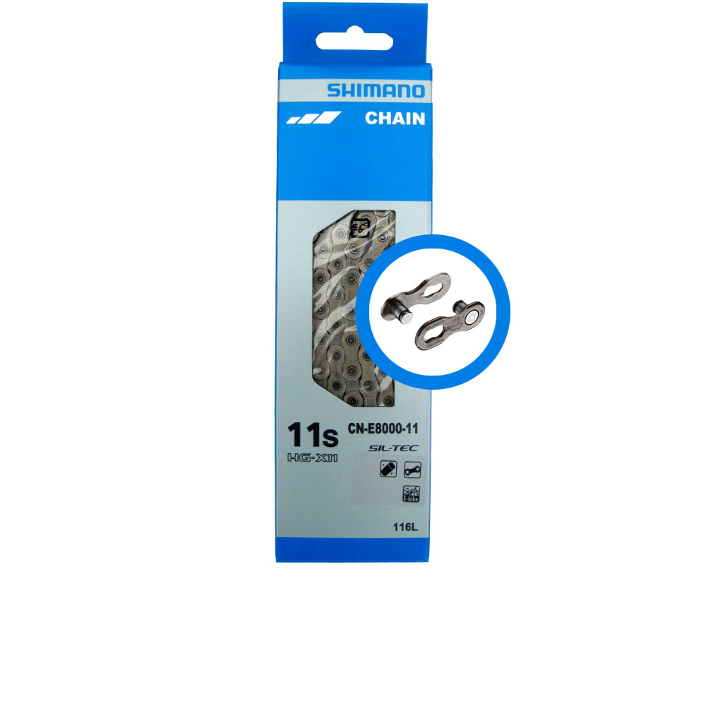 Shimano CN-E8000 11-fach E-Bike Kette silber, 116 Glieder mit Quick-Link