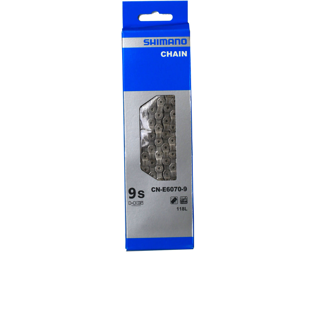 Shimano CN-E6070 9-fach E-Bike Kette silber, 118 Glieder mit Verbindungsniet