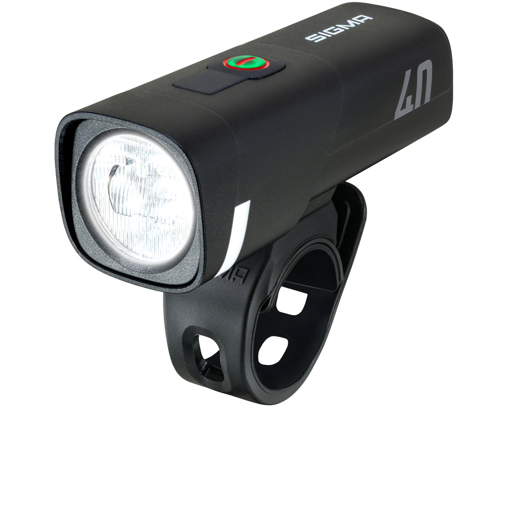 Sigma Aura 40 USB Akku-Frontlicht schwarz mit Silikon-Lenkerhalterung