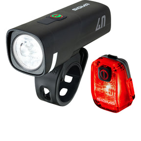 Sigma Aura 40 Frontlicht und Hiro 10 Rücklicht schwarz mit Silikonhalterungen