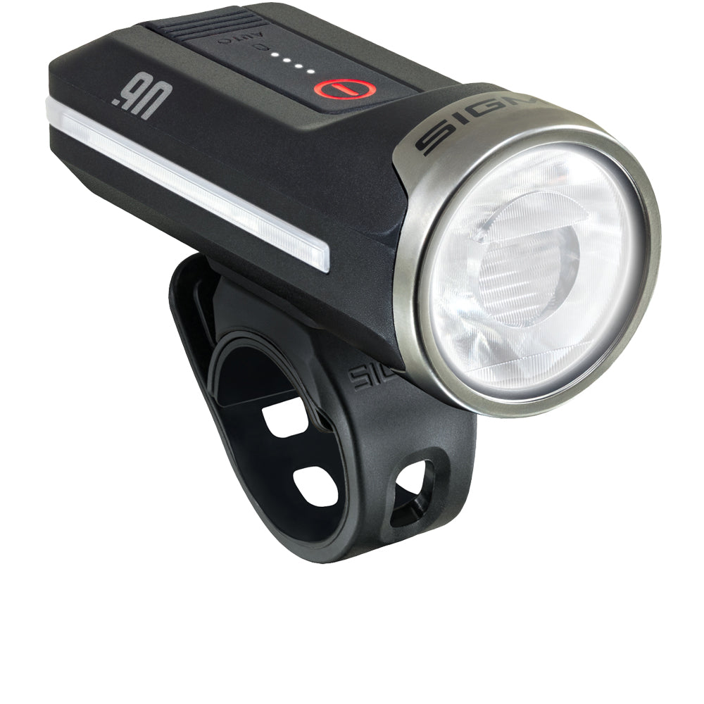 Sigma Aura 90 Akku-Frontlicht schwarz am Rennradlenker mit Silikonhalterung