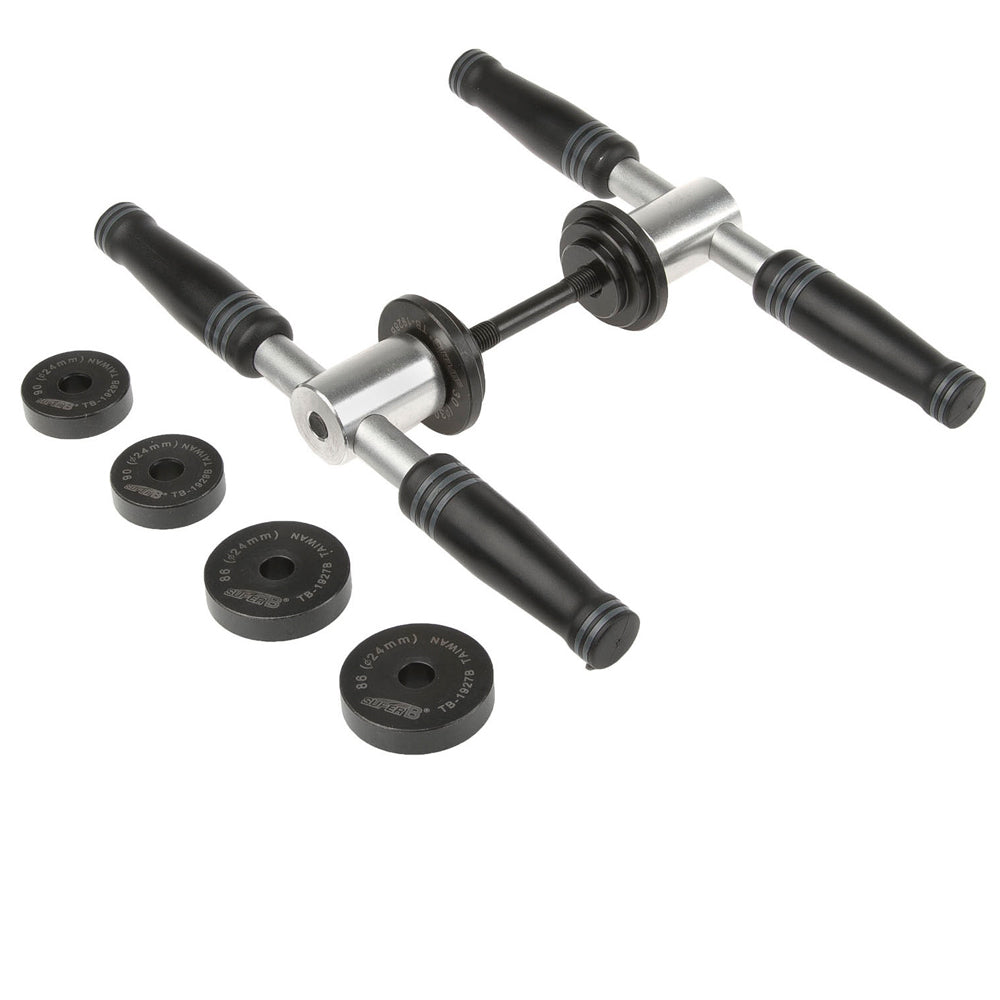 Super B TB-1900B Innenlager-Einpresswerkzeug mit Gewindespindel und Einsätzen für Press-Fit-Lager