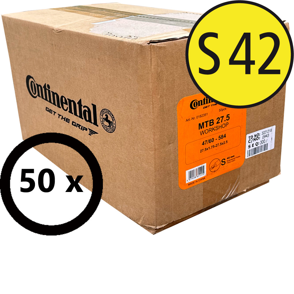 Continental MTB 27,5 Werkstattbox mit 50 Schläuchen, Sclaverand-Ventil 42 mm