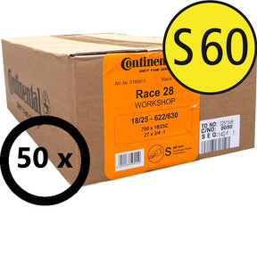 Continental Race 28 Werkstattbox mit 50 Rennradschläuchen, Sclaverand-Ventil 60 mm