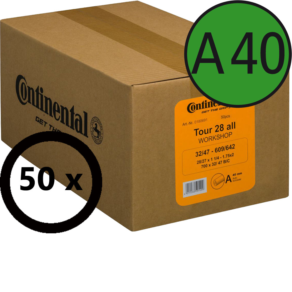 Continental Tour 28/29 Werkstattbox mit 50 Schläuchen, Autoventil 40 mm