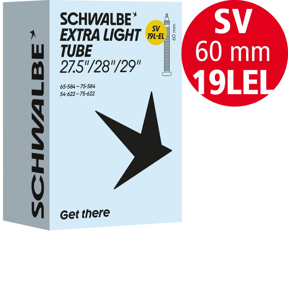 Schwalbe Extralight Schlauch 27,5 bis 29 Zoll, Nr. 19L-EL, 54 bis 75 mm, SV 60 mm, für Bosch-Magnet