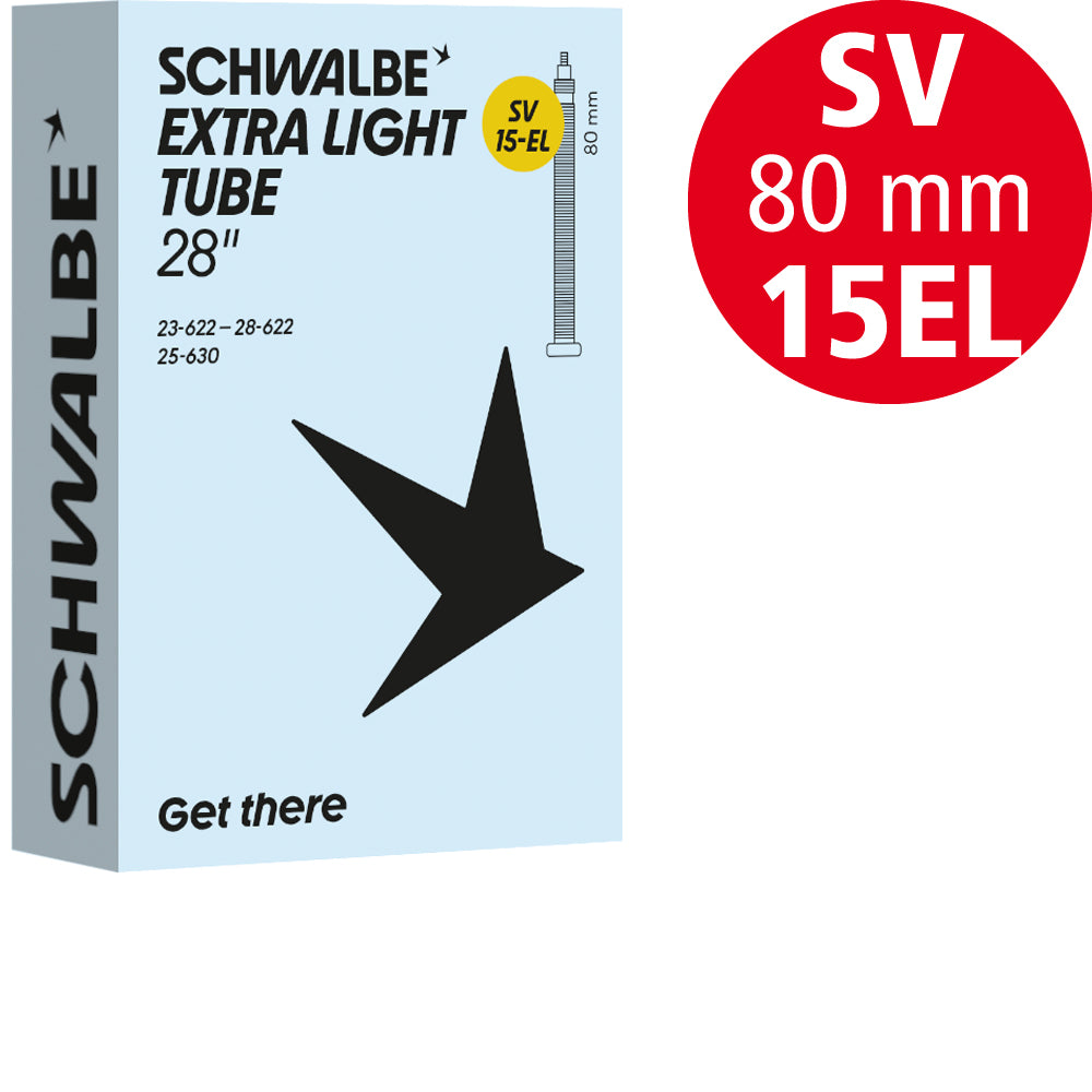 Schwalbe Extralight Schlauch 28 Zoll Rennrad, Nr. 15-EL, 23 bis 28 mm, SV 80 mm