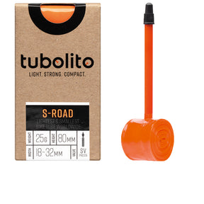 tubolito S-Tubo Road TPU-Schlauch 28 Zoll 18 bis 32 mm, Sclaverand 80 mm, orangefarbenes Ventil